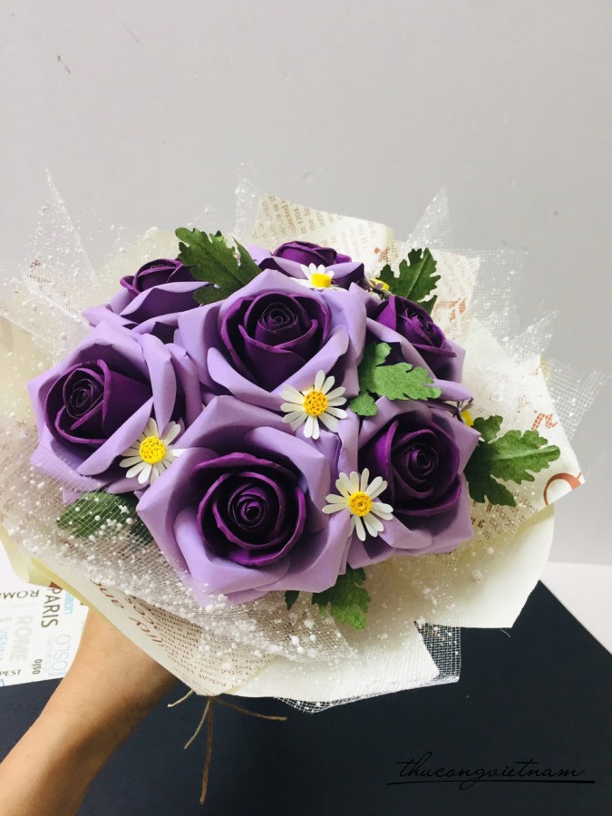 Bó Hoa Hông Giấy Mỹ Thuật 7 Bông - Tím
